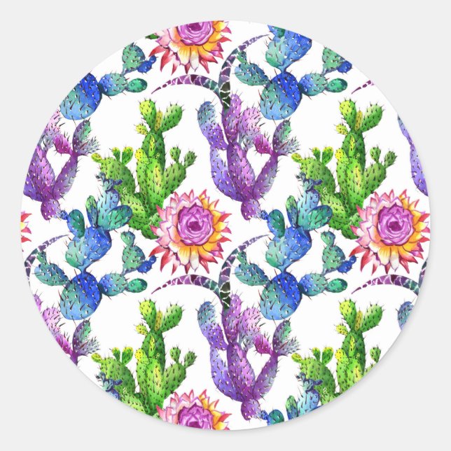 Wildblume Cactus Pattern Runder Aufkleber (Vorderseite)
