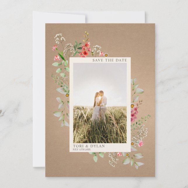 Wildblume Cardstock Botanisches Foto Hochzeit Save The Date (Vorderseite)