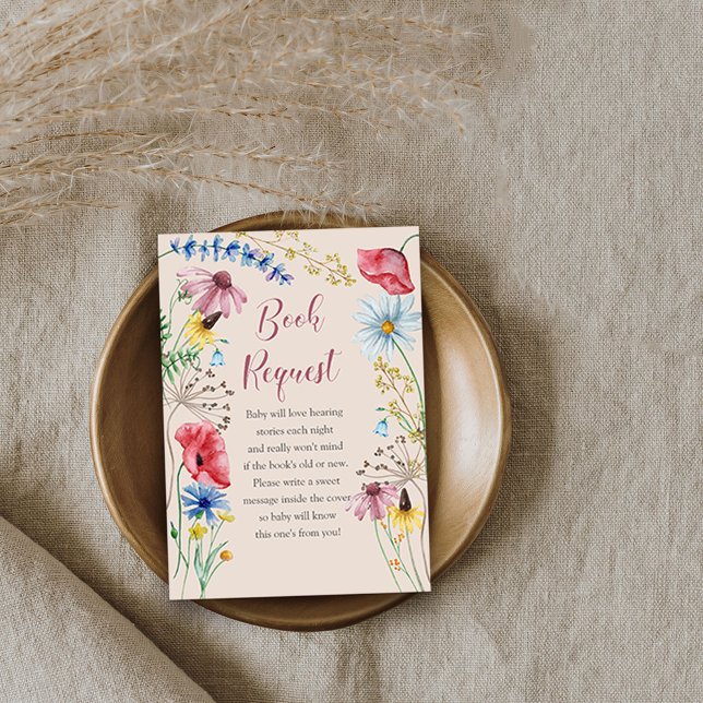 Wildblume Charm Baby Showbuchanfrage Begleitkarte (Baby shower book request from my Wildflower Charm collection)
