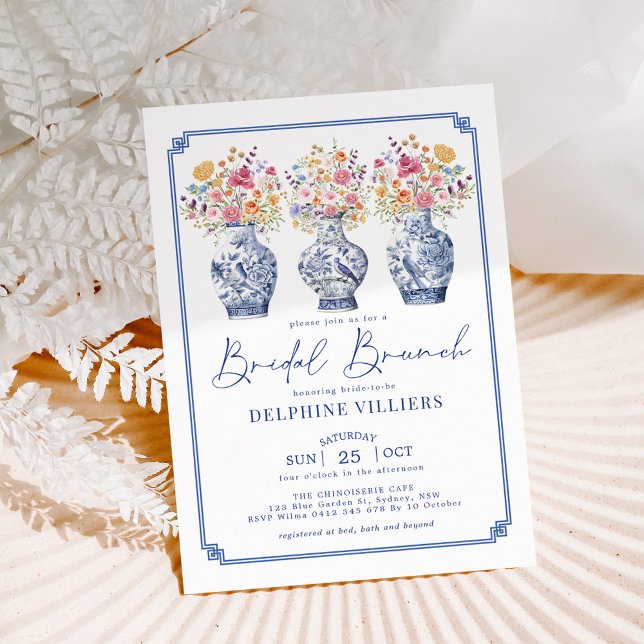 Wildblume Chinoiserie Porcelain Bridal Brunch Einladung (Von Creator hochgeladen)