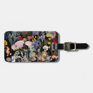 Wildblume Collage Luggage Tag - (schwarzer Hinterg Gepäckanhänger