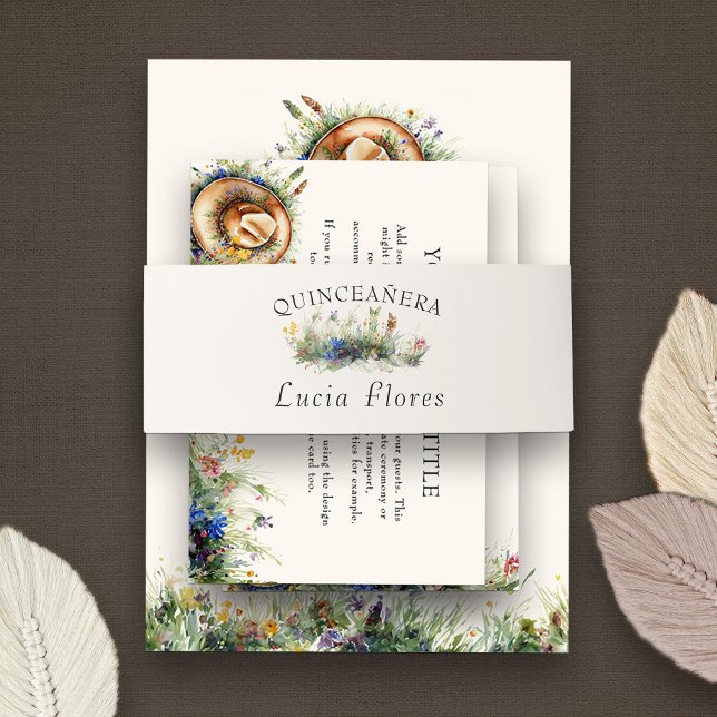 Wildblume Cowgirl Rustic Elegance Einladungsbanderole (Quinceanera Invitation Belly Bands from my Wildflower Cowgirl Hat Quinceanera Collection
)