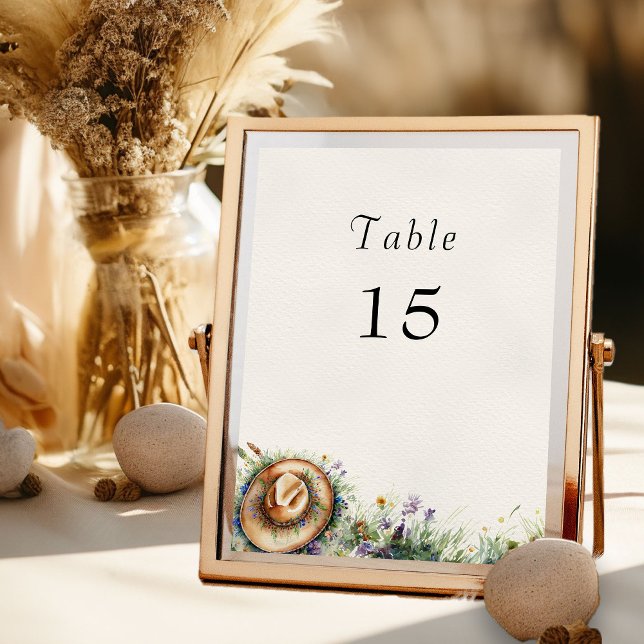 Wildblume Cowgirl Rustic Floral Tischnummer (Table Number Card from my Wildflower Cowgirl Hat Quinceanera Collection
)