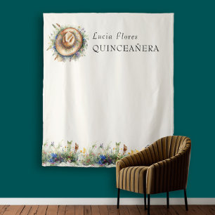 Wildblume Cowgirl Western Quinceanera Hintergrund Wandteppich