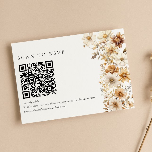 Wildblume Cream Boho Floral Wedding QR Code RSVP Karte (Von Creator hochgeladen)