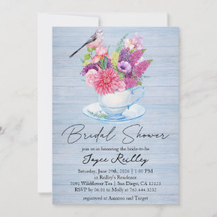Wildblume Cup Dusty Blue Wood Brautparty Einladung