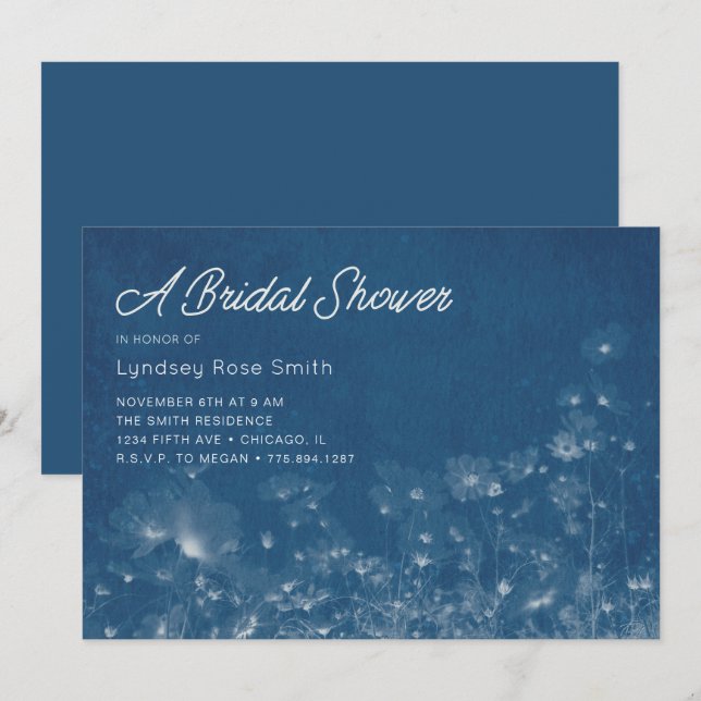 Wildblume Cyanotype Bridal Dusche Einladung (Vorne/Hinten)