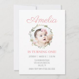 Wildblume Dainty Pink Blume Foto Girl Geburtstag Einladung