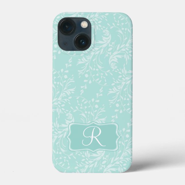 Wildblume Damask aqua aquamarin Case-Mate iPhone Hülle (Rückseite)