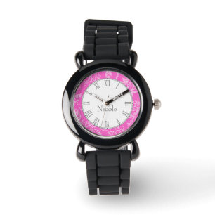 Wildblume Damaskus drucken rosa Armbanduhr