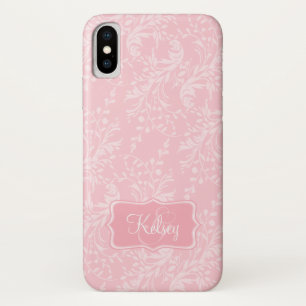 Wildblume-Damast gemustert rosa Namenskoffer iPhone X Hülle