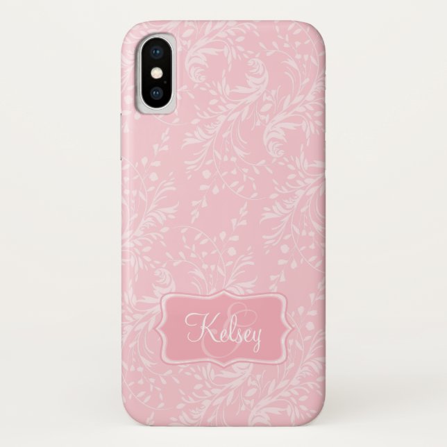 Wildblume-Damast gemustert rosa Namenskoffer Case-Mate iPhone Hülle (Rückseite)