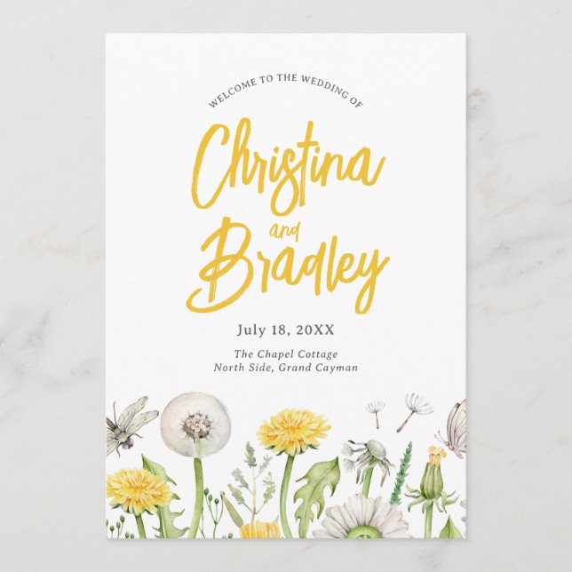 Wildblume Dandelion Garden Wedding Programm (Vorderseite)