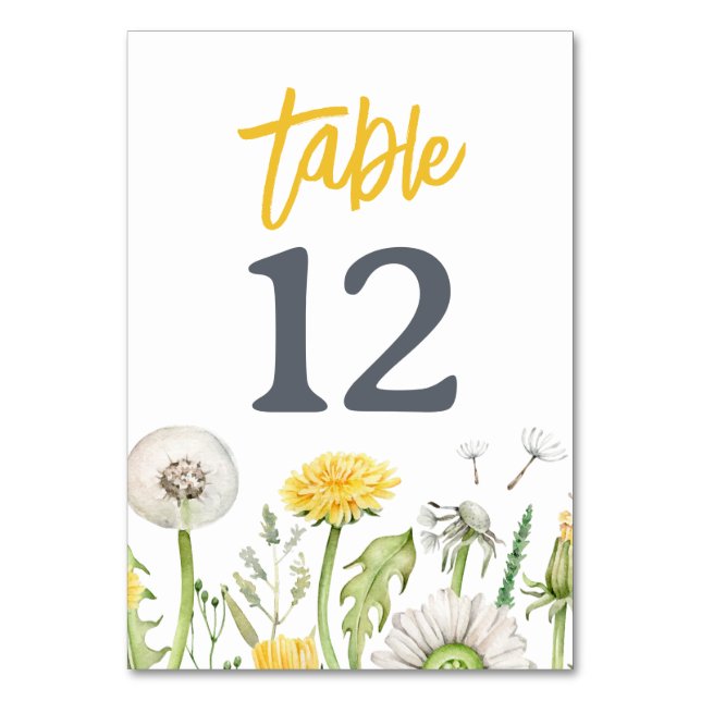 Wildblume Dandelion Garden Wedding Tischnummer (Vorderseite)