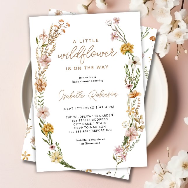 Wildblume der Flora Geschlechtsneutrale Babydusche Einladung (Floral Wildflower Gender Neutral Baby Shower Invitation)