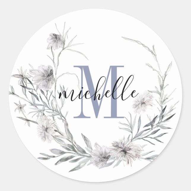 Wildblume der personalisierten floralen Monogramm Runder Aufkleber (Vorderseite)