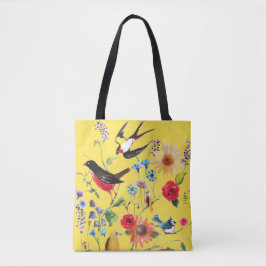 Wildblume der Wasserfarbe Vögel Tasche