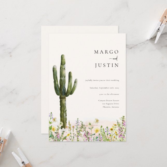 Wildblume Desert Cactus Wedding Einladung (Vorderseite/Rückseite Beispiel)