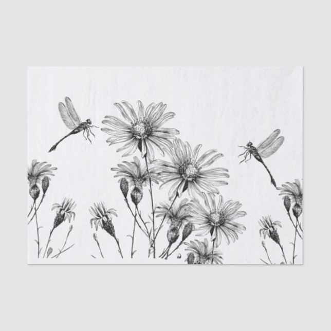 Wildblume Dragonfly Decoupage Craft Daisy Sketch Seidenpapier (Vorderseite)