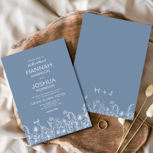 Wildblume Dusty Blue Botanical Wedding Einladung