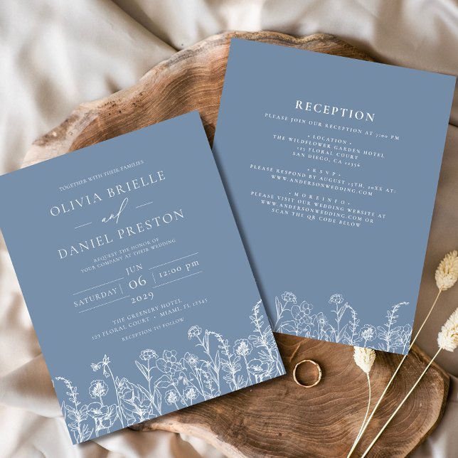 Wildblume Dusty Blue Botanical Wedding Einladung Flyer (Von Creator hochgeladen)