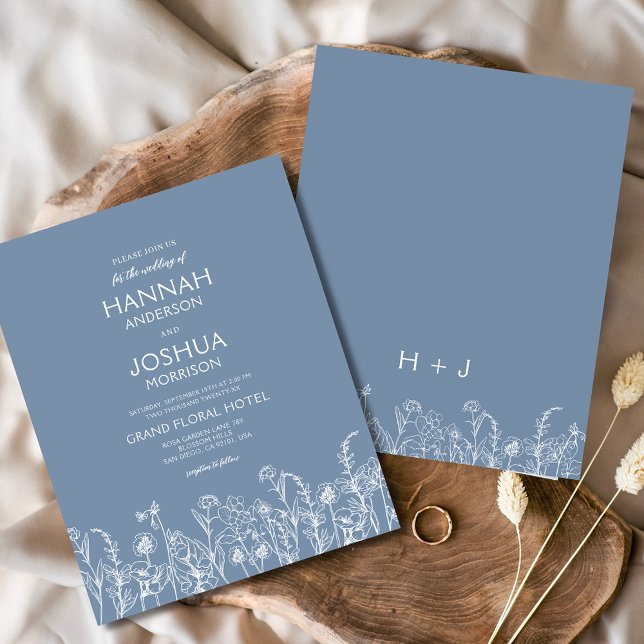 Wildblume Dusty Blue Botanical Wedding Einladung Flyer (Von Creator hochgeladen)