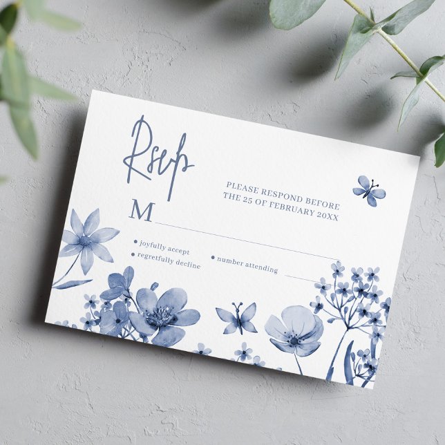 Wildblume dusty Blue Hochzeitskarte RSVP (Von Creator hochgeladen)