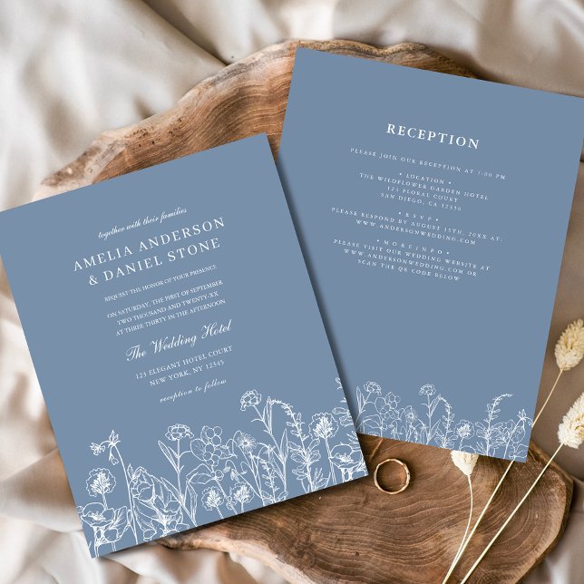Wildblume Dusty Blue Meadow Einladung zur Hochzeit Flyer (Von Creator hochgeladen)