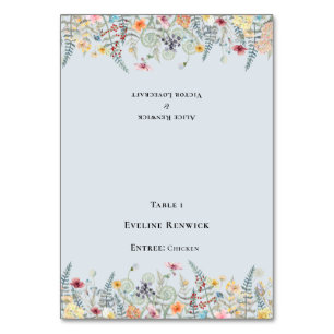Wildblume Dusty Blue Menü Foldable Platzkarte Tischnummer