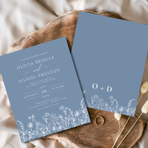 Wildblume Dusty Blue Monogram Wedding Einladung