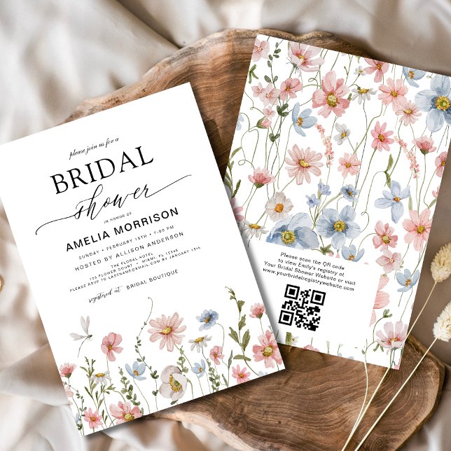 Wildblume Dusty Blue Pink Garden Brautparty Einladung (Von Creator hochgeladen)
