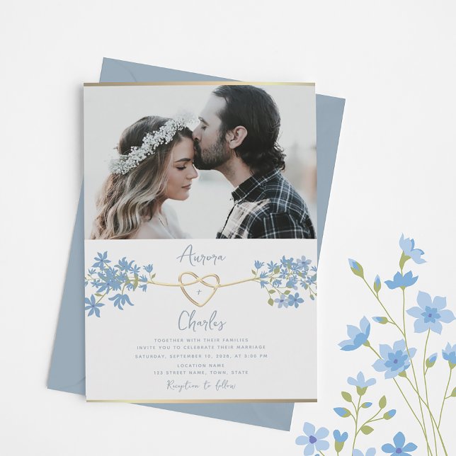 Wildblume Dusty Blue Wedding Einladung (Von Creator hochgeladen)