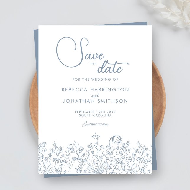 Wildblume Dusty Blue Wedding speichern das Datum Save The Date (Von Creator hochgeladen)