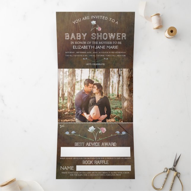Wildblume Eichenholz, Baby Duschsuite Dreifach Gefaltete Einladung (Innenseite)