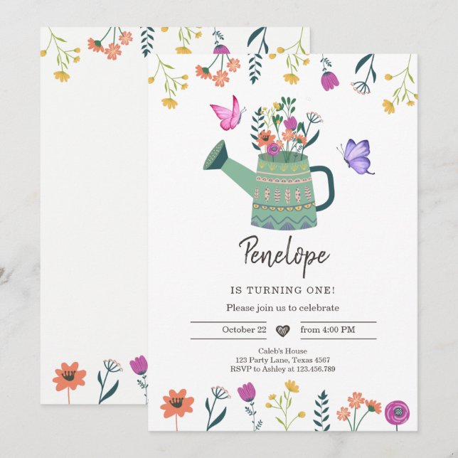 Wildblume Einladung Girl Garden (Vorne/Hinten)