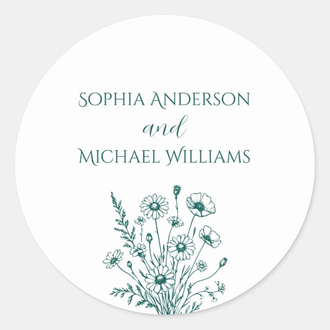Wildblume Elegance - Hochzeitsticker Runder Aufkleber (Vorderseite)