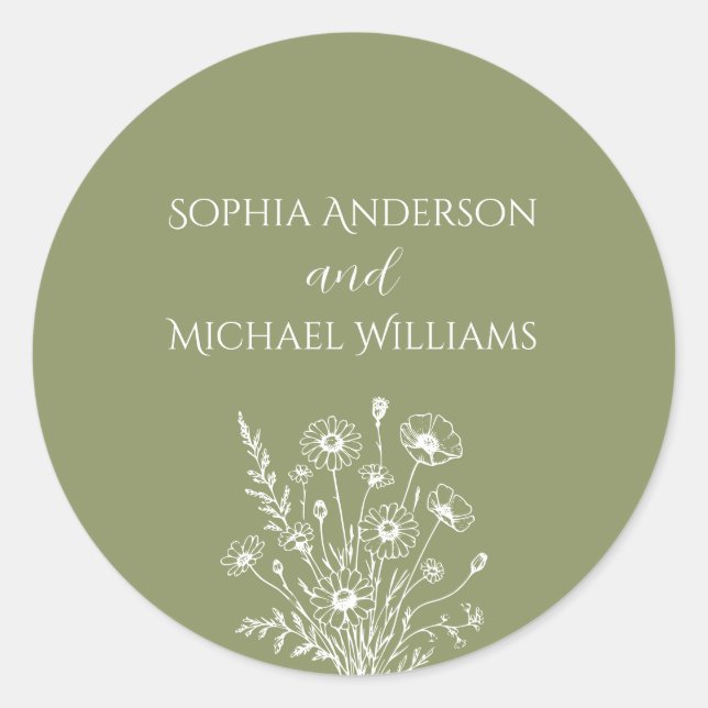 Wildblume Elegance - Hochzeitsticker Runder Aufkleber (Vorderseite)