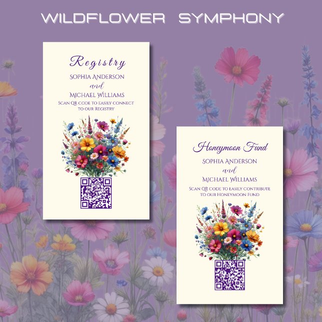 Wildblume Elegance-Registry-Honeymoon Business Ca Visitenkarte (Wildflower Symphony Wedding Registry and Honeymoon Fund-Colorful, Rustic, Country, Bohemian, Elegant)