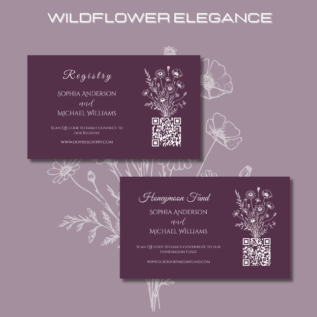 Wildblume Elegance-Registry-Honeymoon Visitenkarte (Wildflower Elegance Wedding Registry and Honeymoon Fund Purple-Rustic-Bohemian-Country)