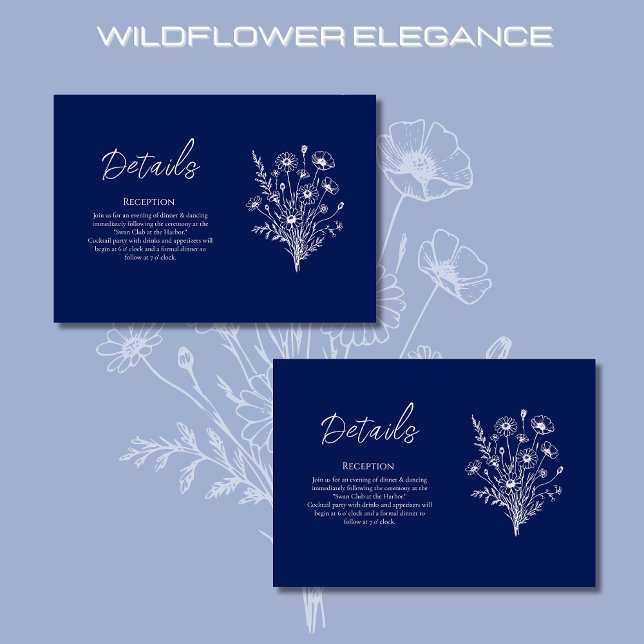 Wildblume Elegance-Wedding Details- Begleitkarte (Wildflower Elegance-Wedding Details-Blue Rustic Bohemian Country)