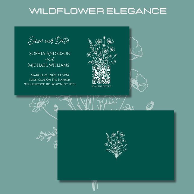 Wildblume Elegance-Wedding speichern das Datum - G Visitenkarte (Wildflower Elegance Wedding Save Our Date-Emerald Green-Rustic, Country, Bohemian)