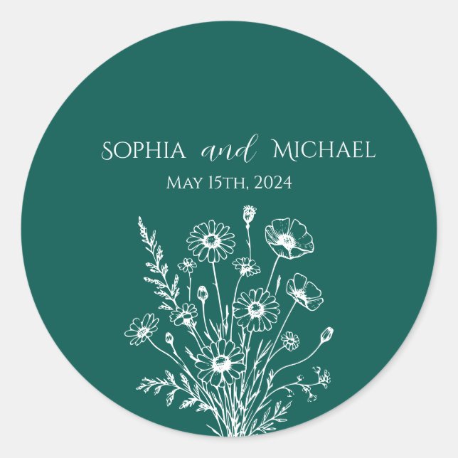 Wildblume Elegance Wedding Stickers (Vorderseite)