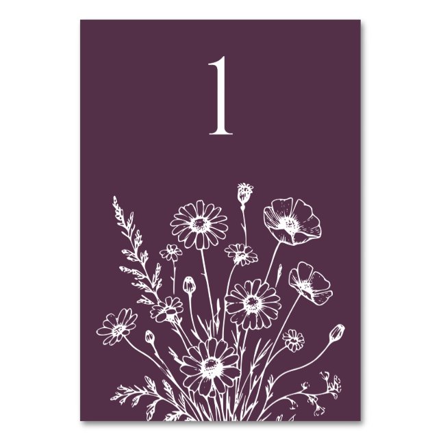 Wildblume Elegance-Wedding-Table-Karte Tischnummer (Vorderseite)