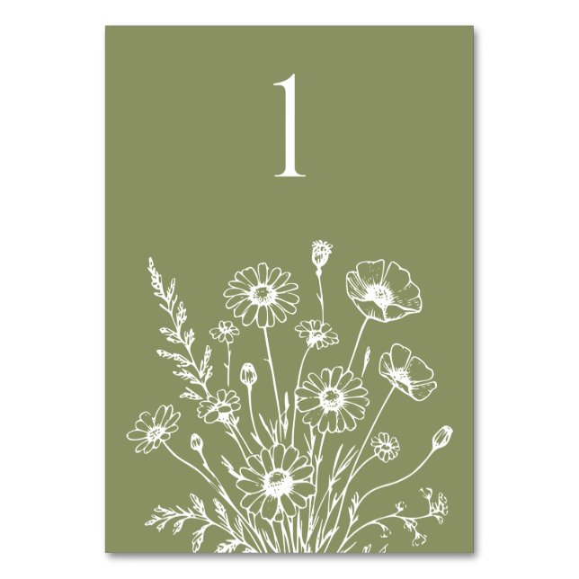 Wildblume Elegance-Wedding-Table-Karte Tischnummer (Vorderseite)