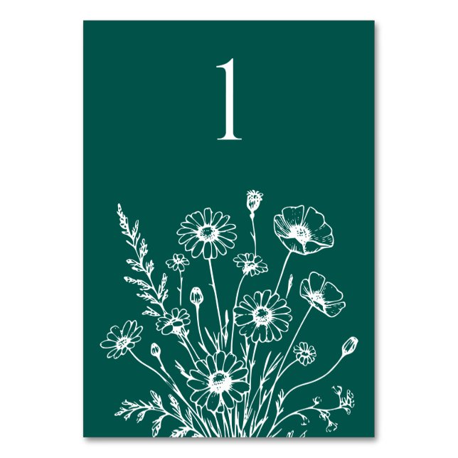Wildblume Elegance-Wedding-Table-Karte Tischnummer (Vorderseite)