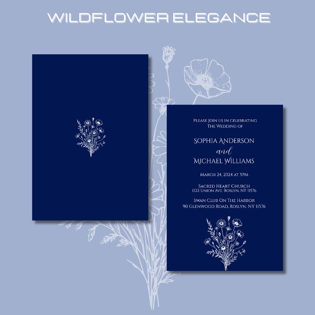 Wildblume Elegance Wedding Thema Einladung (Wildflower Elegance-Wedding Invitations-Blue, rustic, country, bohemian, summer, spring)