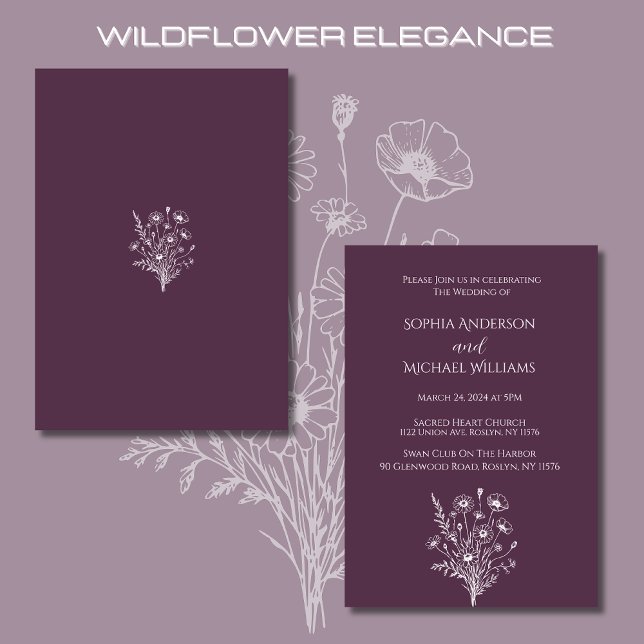 Wildblume Elegance Wedding Thema Lila Einladung (Wildflower Elegance Wedding Invitations Purple-Rustic, Country, Bohemian)