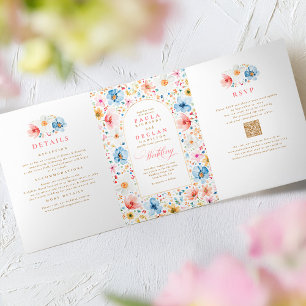 Wildblume Elegant Boho Garden Wedding Foto Dreifach Gefaltete Einladung