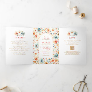 Wildblume Elegant Boho Hochzeit im Herbst Foto Dreifach Gefaltete Einladung