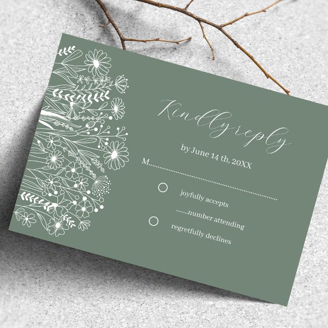 Wildblume Elegant Boho Sage Green Wedding RSVP Karte (Von Creator hochgeladen)